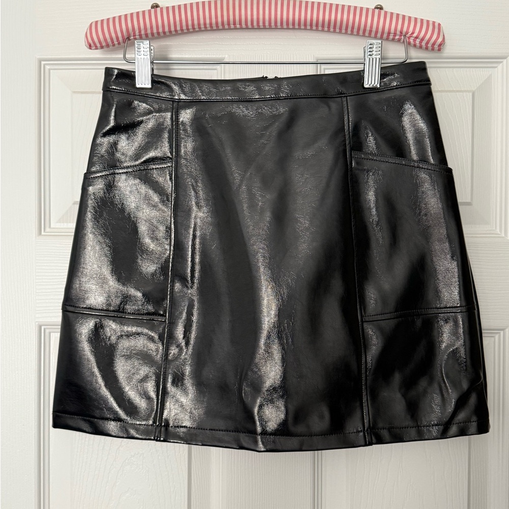Art Class Shiny Black Faux Leather Mini Skirt
